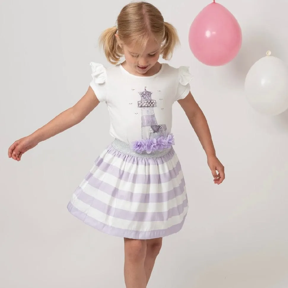 CARAMELO KIDS - Diamanté Light House Striped Skirt Set - Lilac