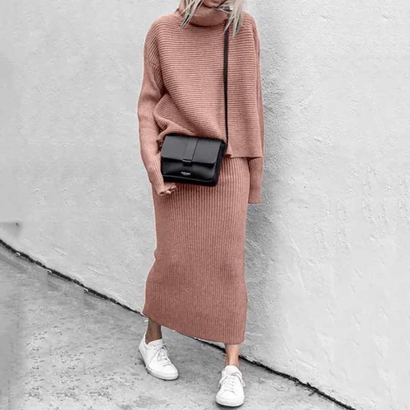 Casual Fashion Two Pieces Knitted Sweaters & Skirts