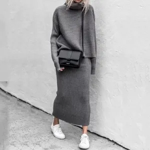 Casual Fashion Two Pieces Knitted Sweaters & Skirts