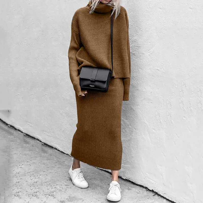 Casual Fashion Two Pieces Knitted Sweaters & Skirts