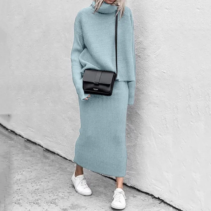 Casual Fashion Two Pieces Knitted Sweaters & Skirts