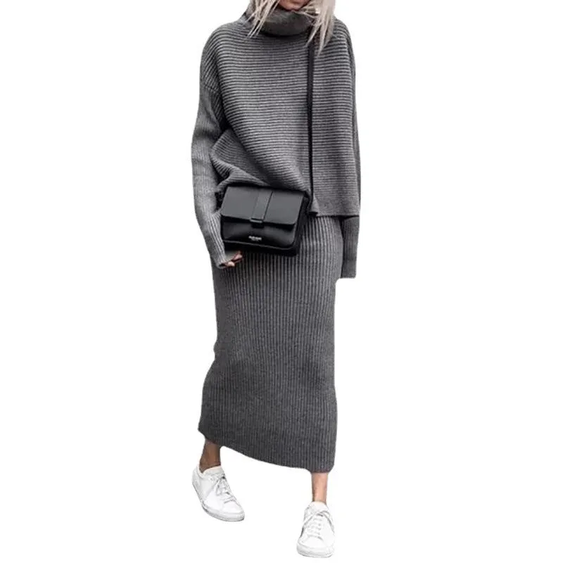 Casual Fashion Two Pieces Knitted Sweaters & Skirts