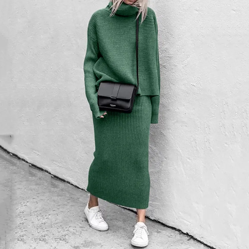Casual Fashion Two Pieces Knitted Sweaters & Skirts