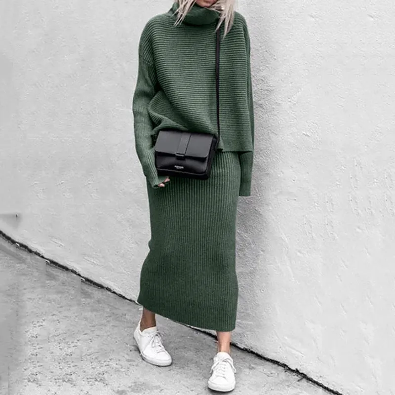 Casual Fashion Two Pieces Knitted Sweaters & Skirts