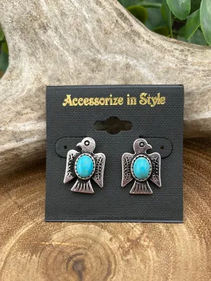 Cathy Fashion Thunderbird Post Earrings - Turquoise