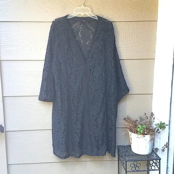 City Chic Innocent  black long sleeve lace shift dress 24