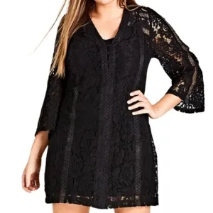 City Chic Innocent  black long sleeve lace shift dress 24