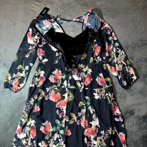 City Chic NWT Size 14 Black Divine Rose Sheer Long Sleeve Fall Midi Dress