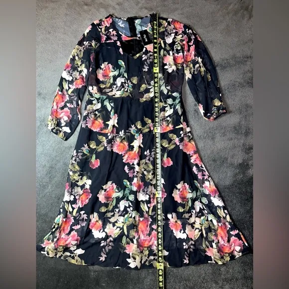 City Chic NWT Size 14 Black Divine Rose Sheer Long Sleeve Fall Midi Dress