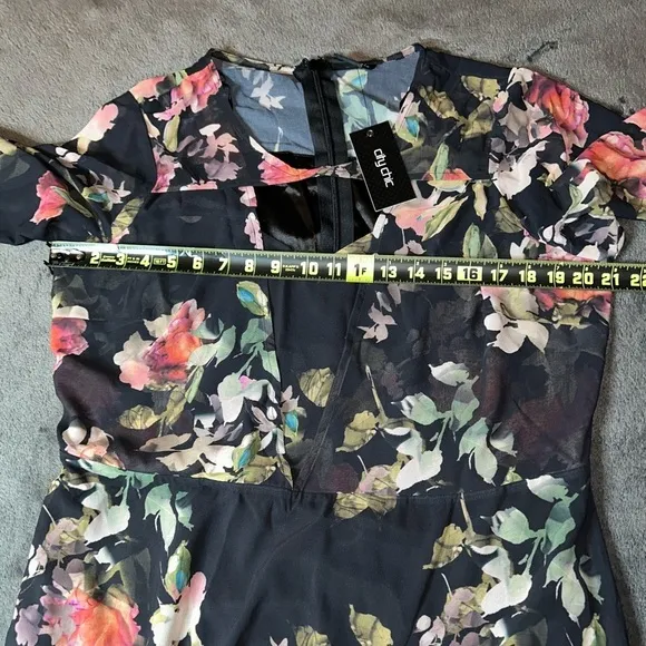 City Chic NWT Size 14 Black Divine Rose Sheer Long Sleeve Fall Midi Dress