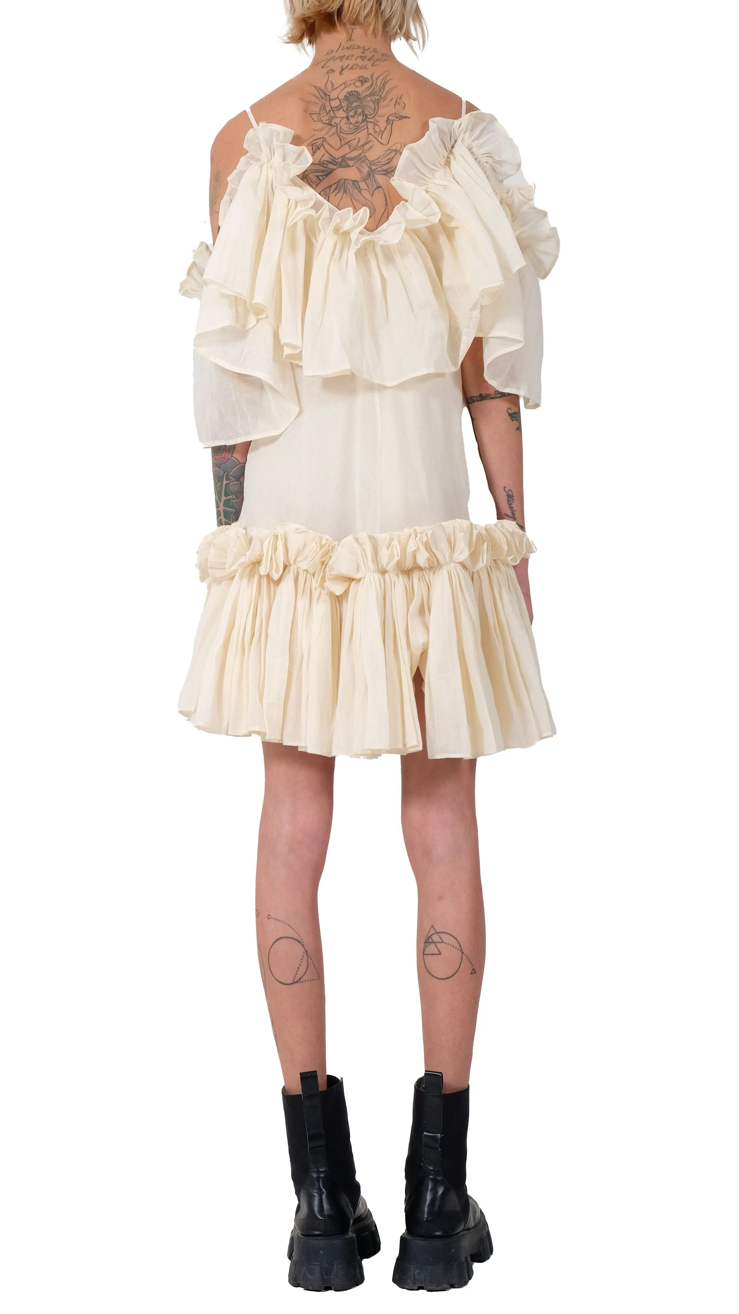 Cotton Mini Dress with Detachable Ruffles