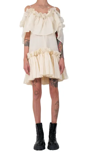 Cotton Mini Dress with Detachable Ruffles