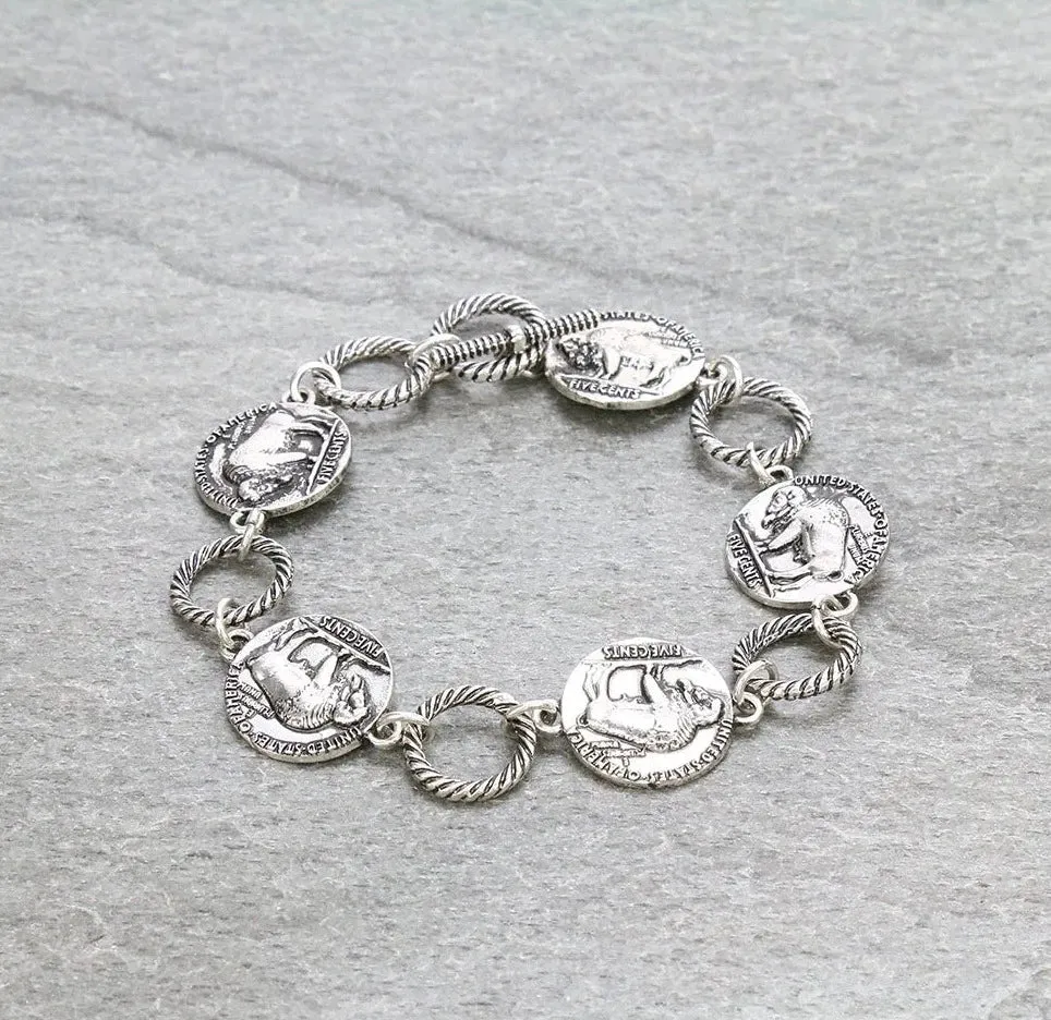 Crawford Fashion Silver Buffalo Nickel Toggle Bracelet