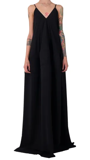 Creased Cotton Long Dress with Cami Straps