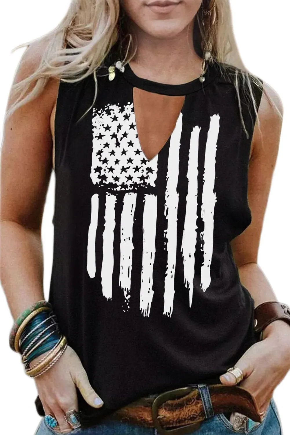 Cutout American Flag Print Tank Top