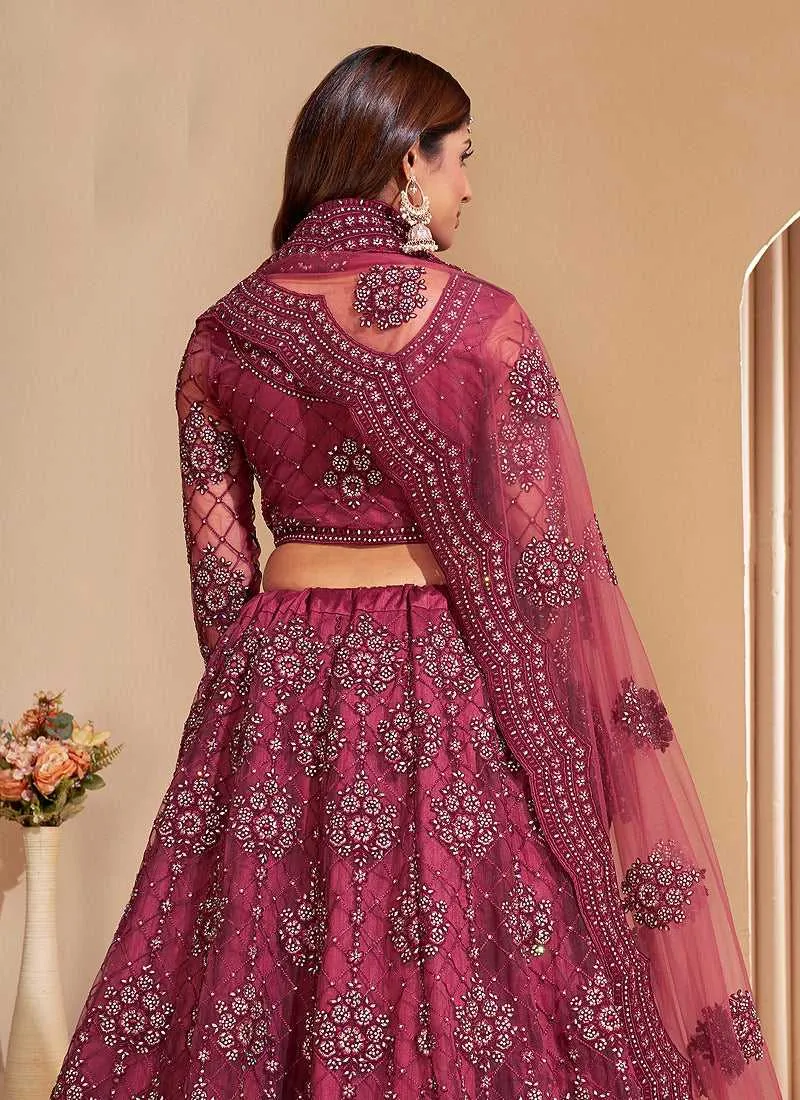 Dark Pink Floral Embroidered Stylish Lehenga Choli