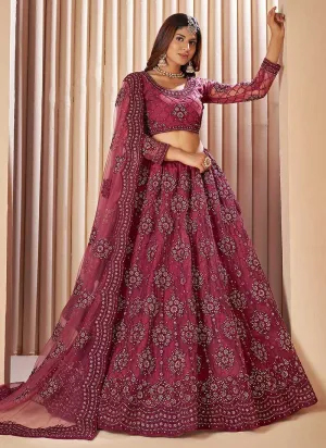 Dark Pink Floral Embroidered Stylish Lehenga Choli