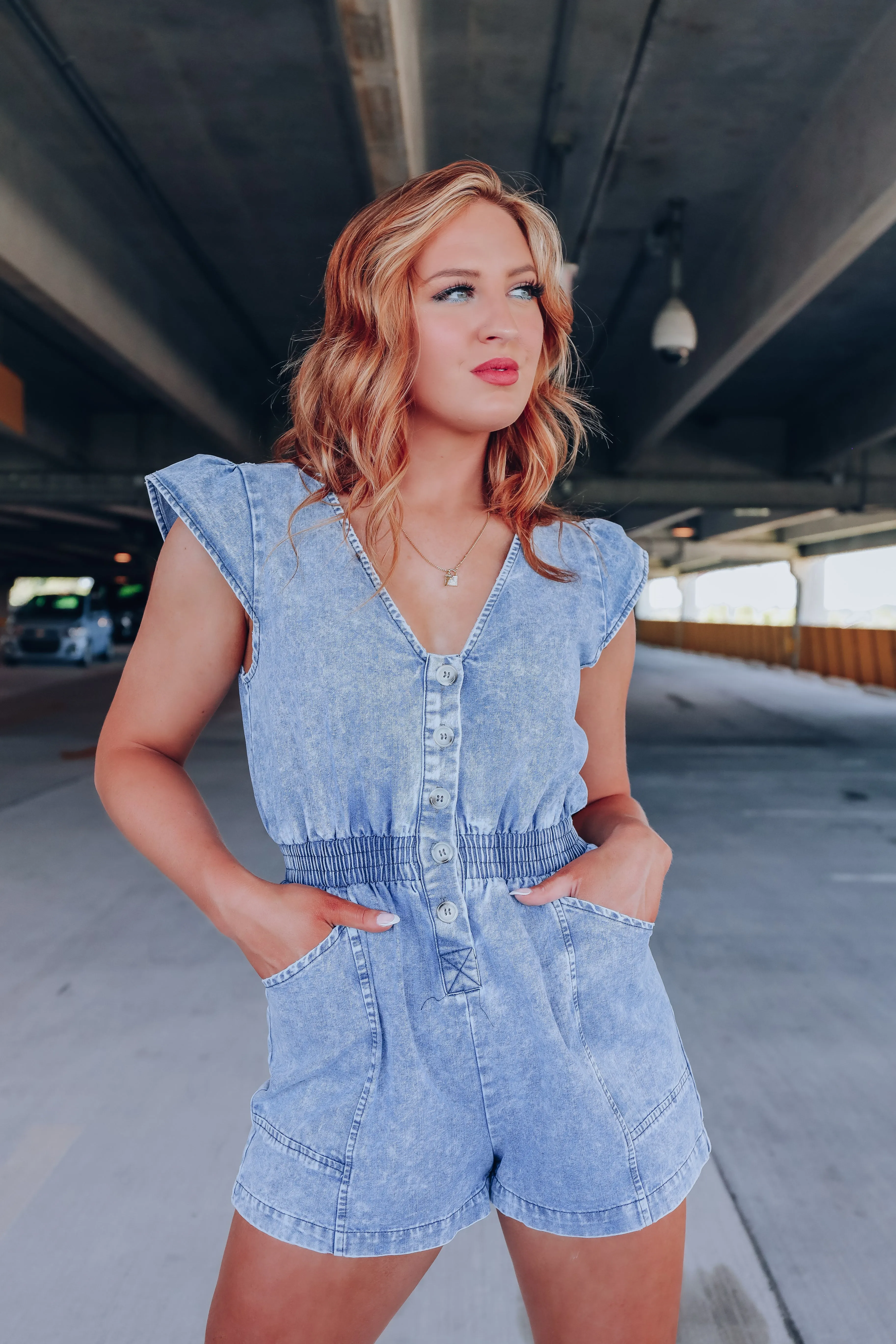 Day Dreaming Cap Sleeve Denim Romper