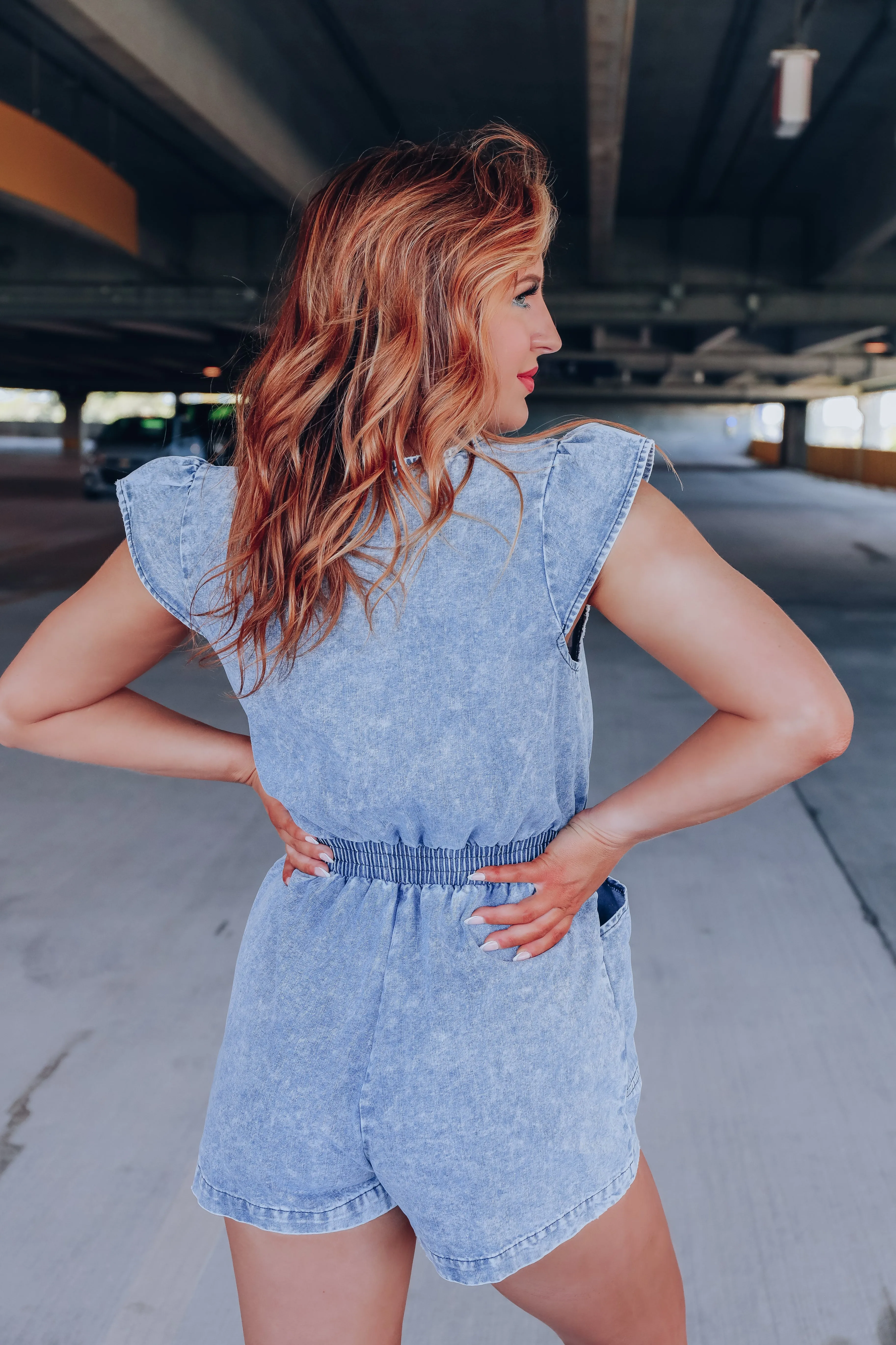 Day Dreaming Cap Sleeve Denim Romper