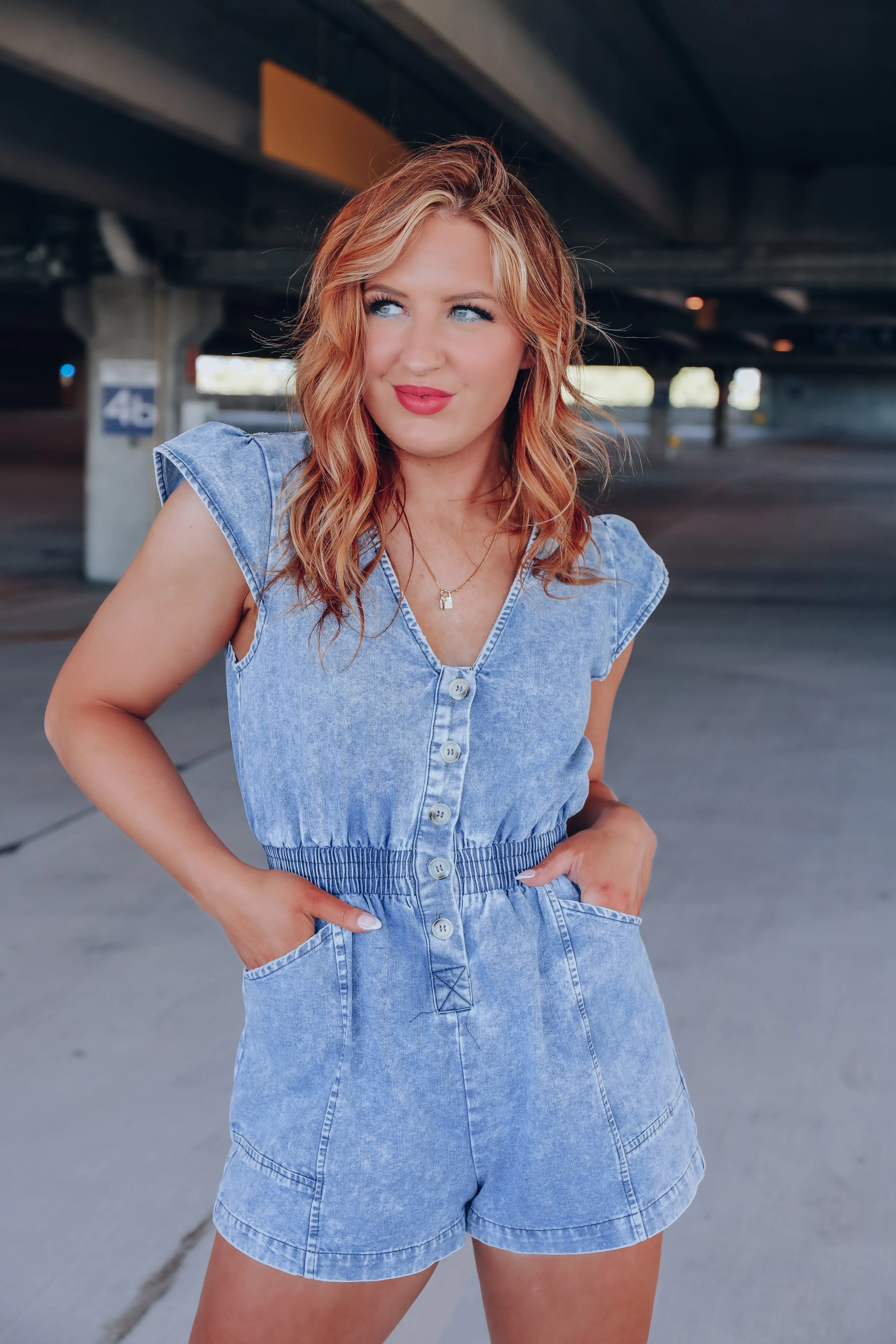 Day Dreaming Cap Sleeve Denim Romper