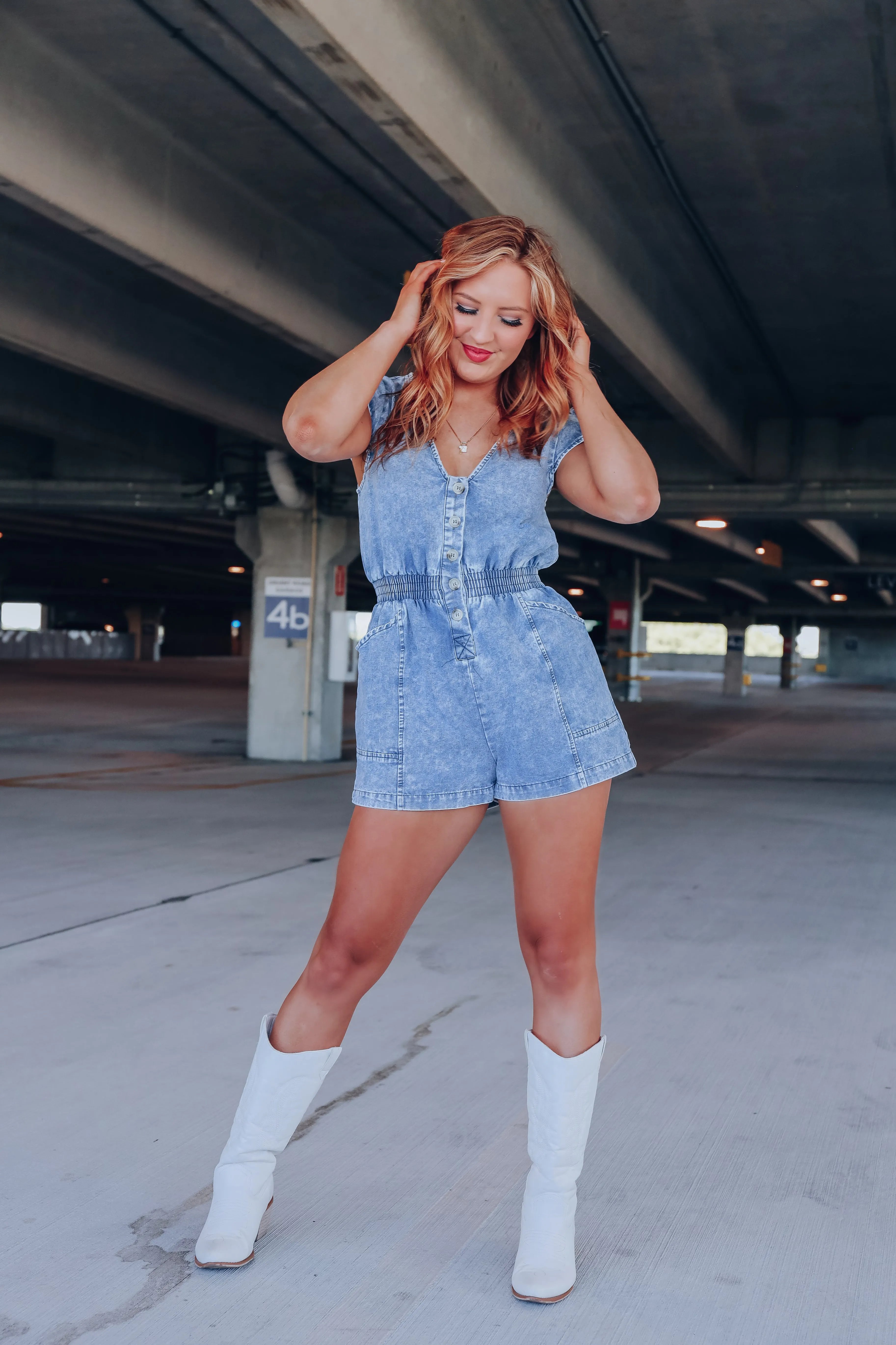 Day Dreaming Cap Sleeve Denim Romper
