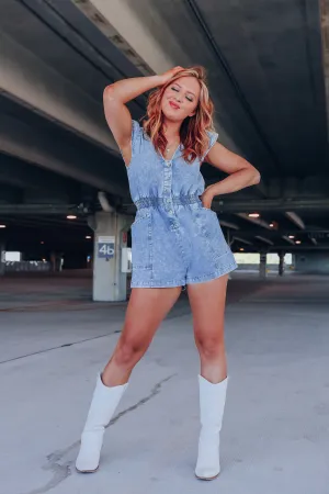 Day Dreaming Cap Sleeve Denim Romper