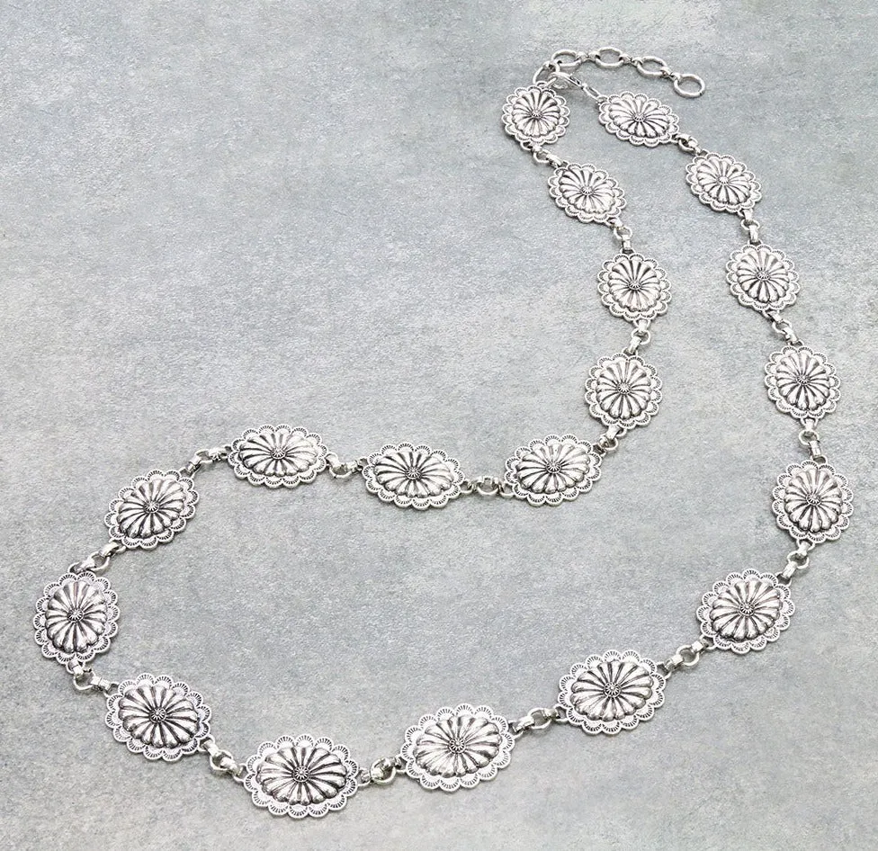 Delta Fashion Silver Concho Necklace/Belt Combination