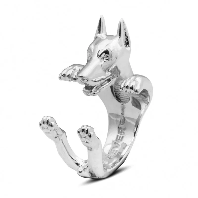 Doberman Sterling Silver Hug Ring