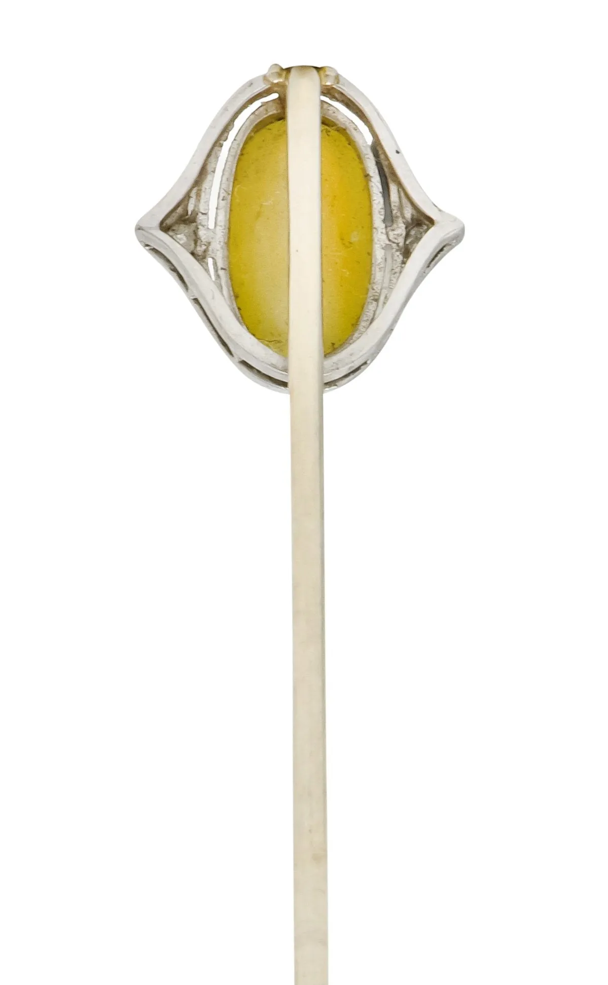 Edwardian Cat's Eye Chrysoberyl Diamond Platinum 14 Karat Gold Cabochon Stickpin