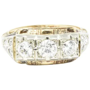 Edwardian European Cut Diamond Rose & Yellow Gold Diamond Three Stone Ring