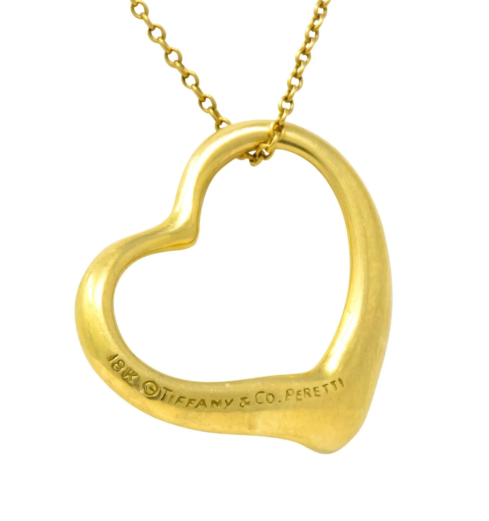Elsa Peretti Tiffany & Co. 18 Karat Gold Open Heart Pendant Necklace