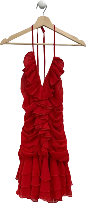 Fashion Nova Red Ruffled Halter Dress UK S