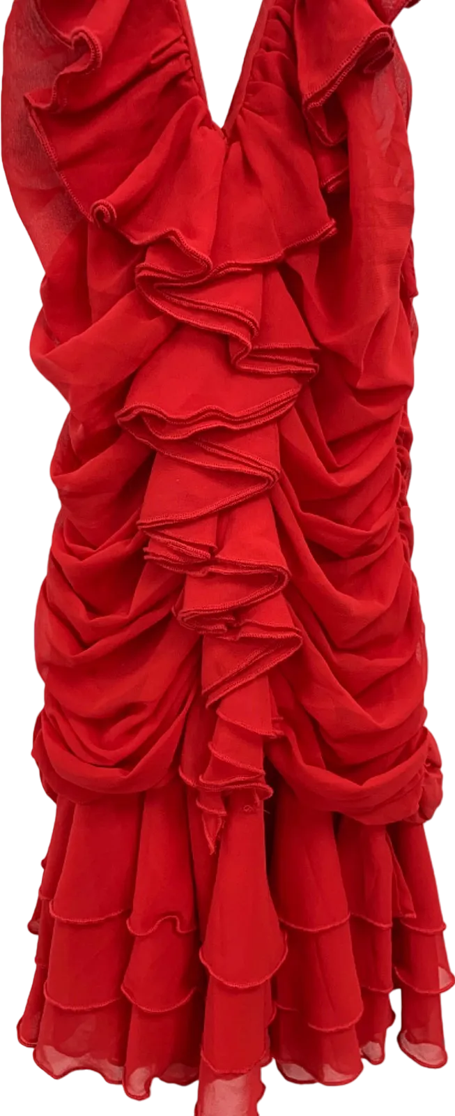 Fashion Nova Red Ruffled Halter Dress UK S