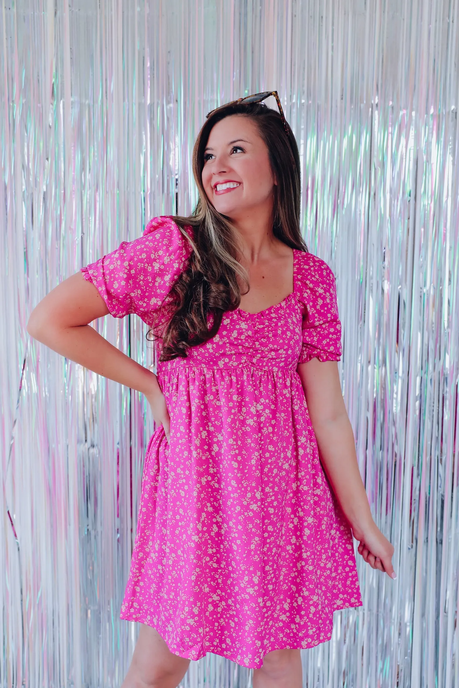 Fiore Empire Waist Mini Dress - Pink