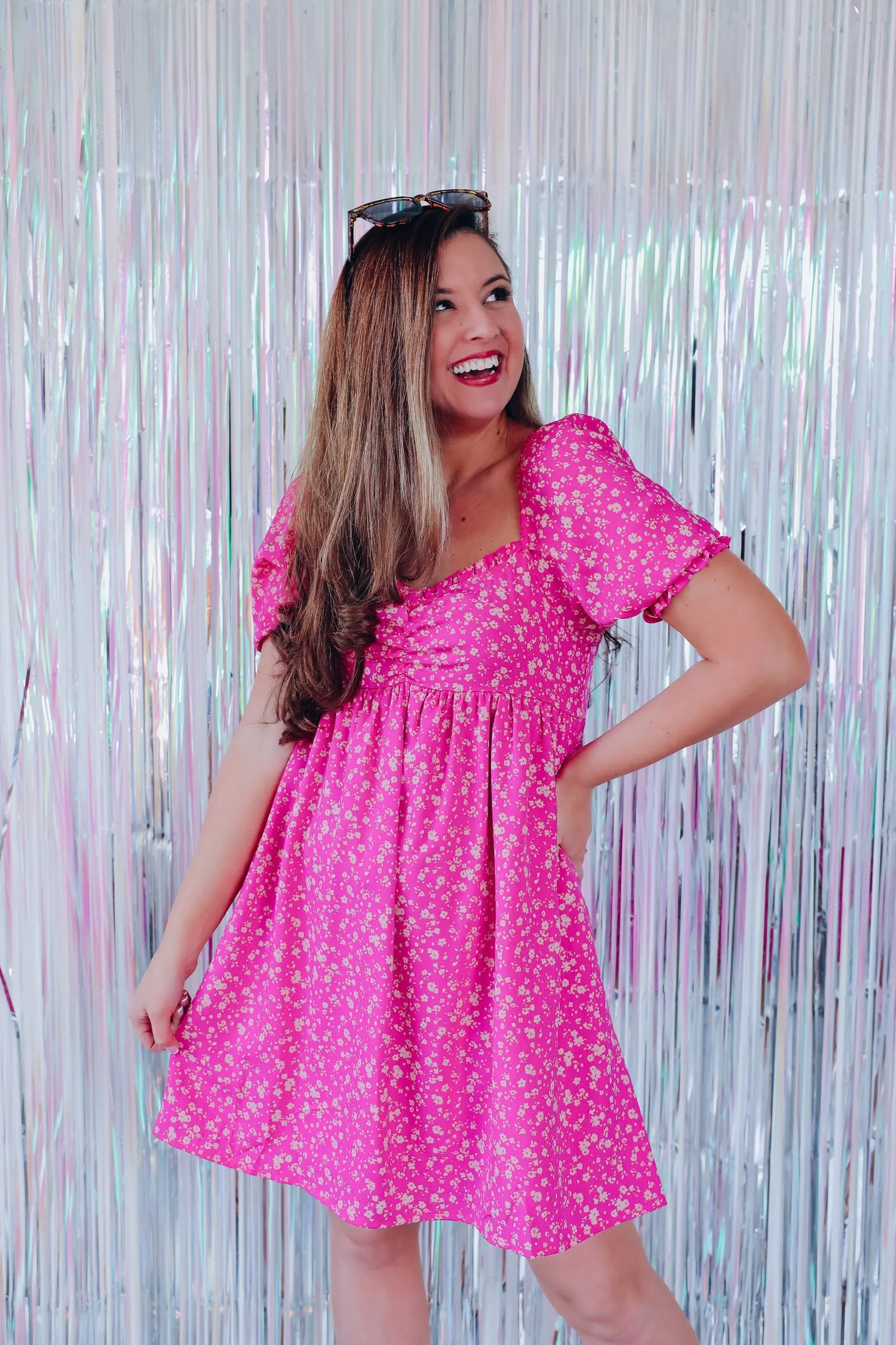 Fiore Empire Waist Mini Dress - Pink