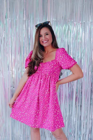 Fiore Empire Waist Mini Dress - Pink