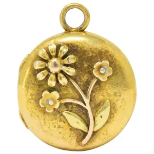 Floral Art Nouveau 14 Karat Tri-Color Gold Flower Locket