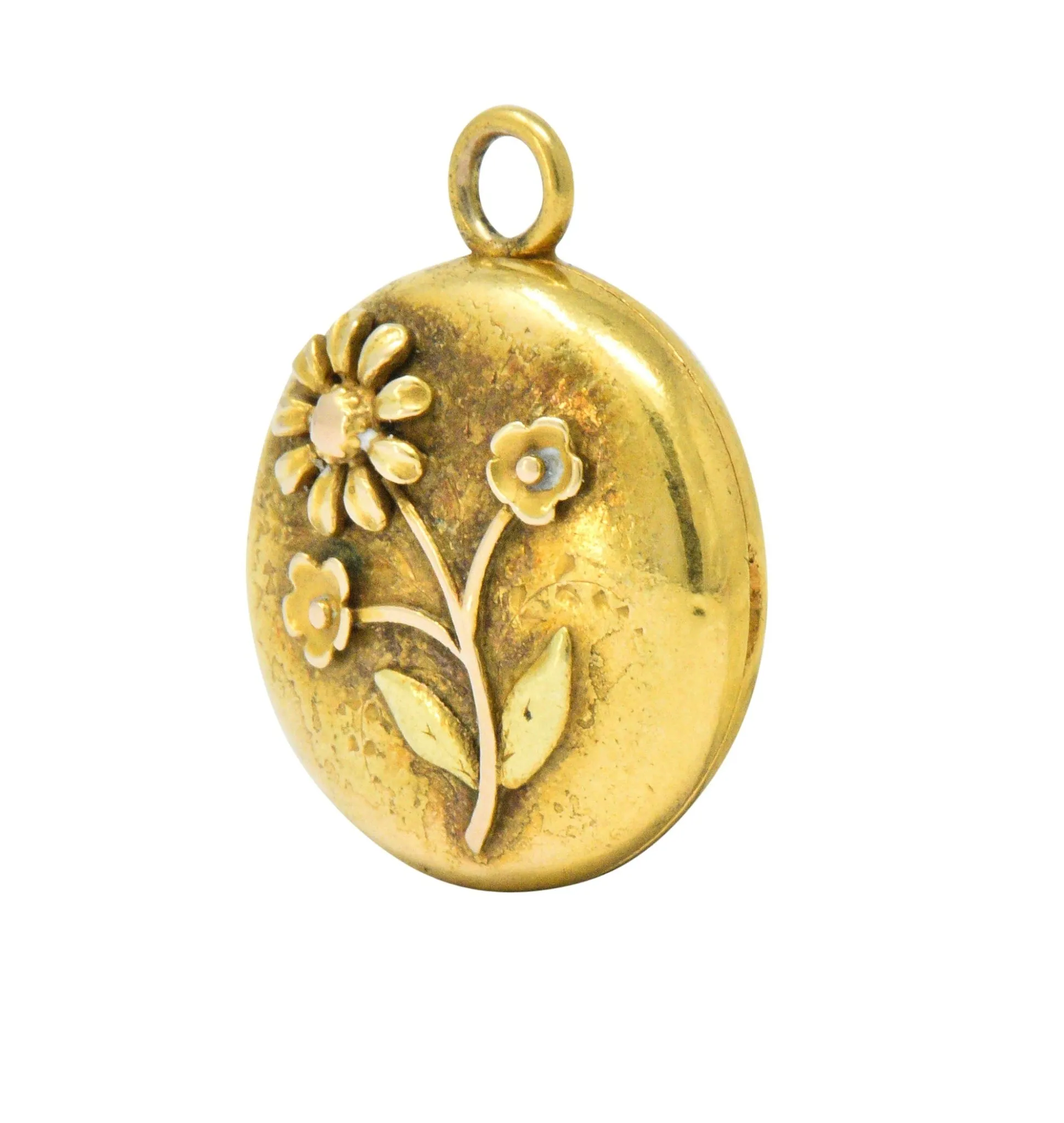 Floral Art Nouveau 14 Karat Tri-Color Gold Flower Locket
