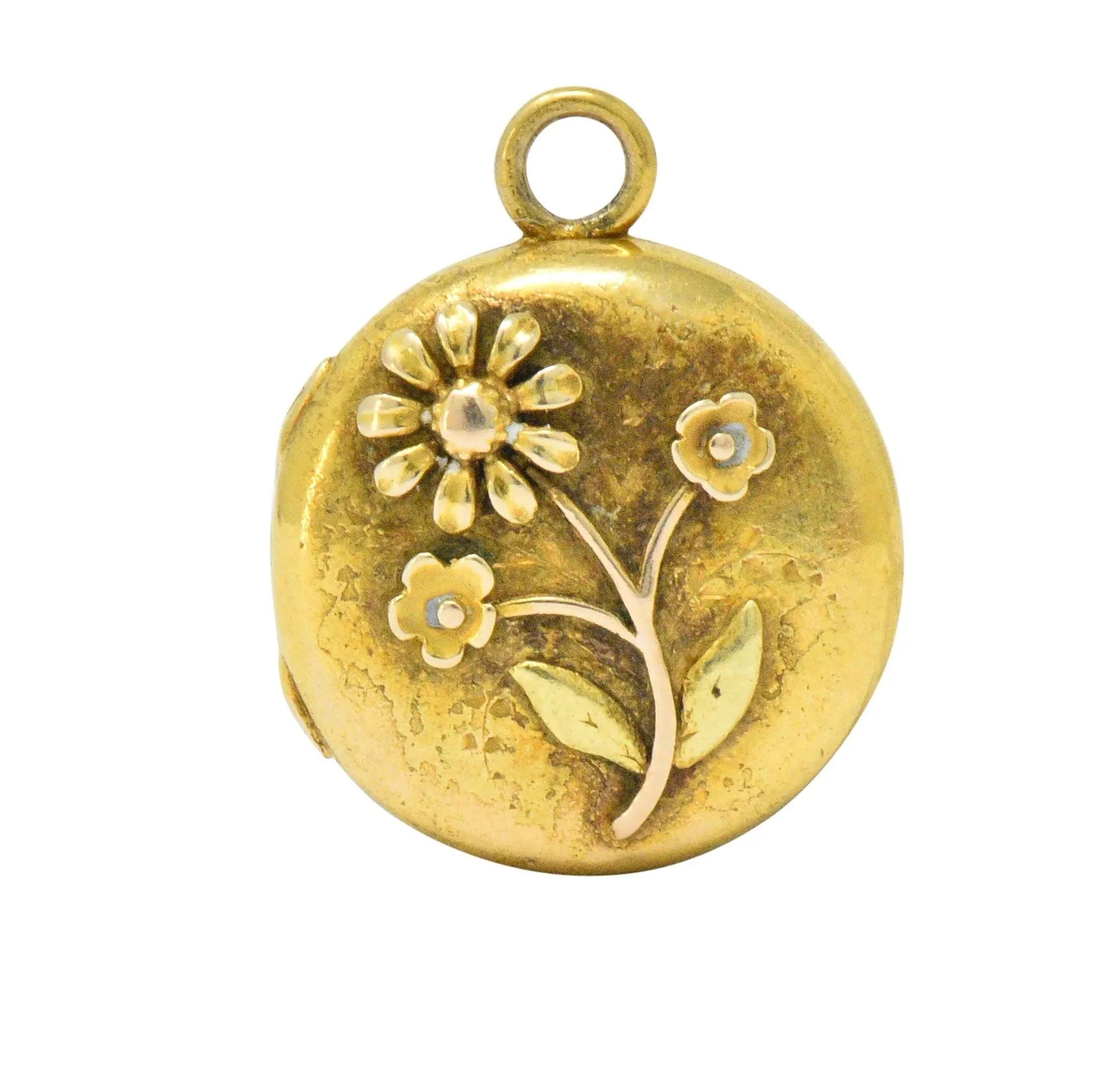 Floral Art Nouveau 14 Karat Tri-Color Gold Flower Locket