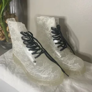 G-SIX WORKSHOP Clear Rubber Combat  Boot White Lace Lace Up Rainboots 40/US10