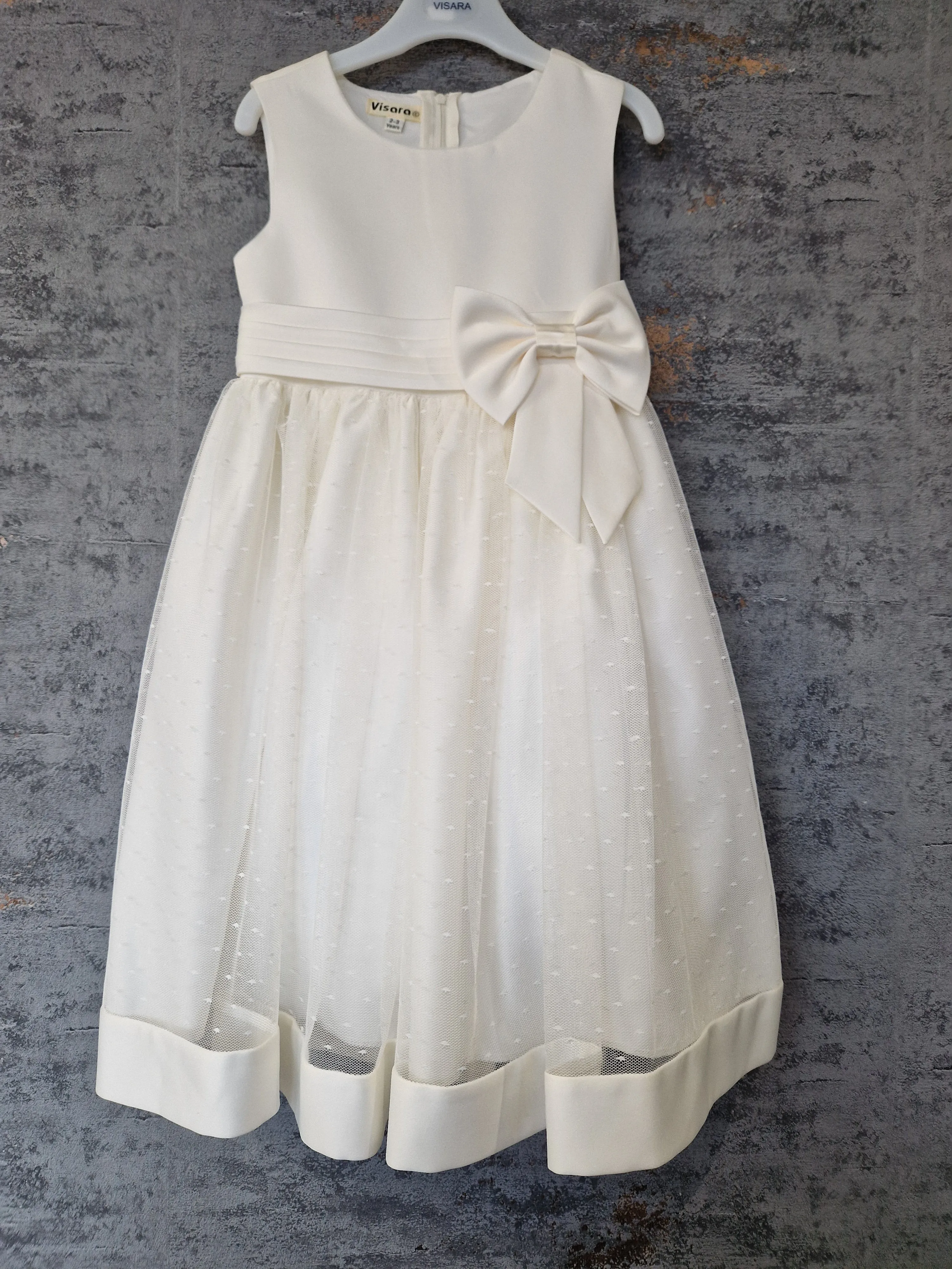 Girls Cream Visara Sleeveless Dress With Satin Bow