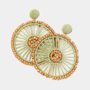 Gold Thread and Seed Beads Wheel Dangle Fun Fashion Earrings | 616727