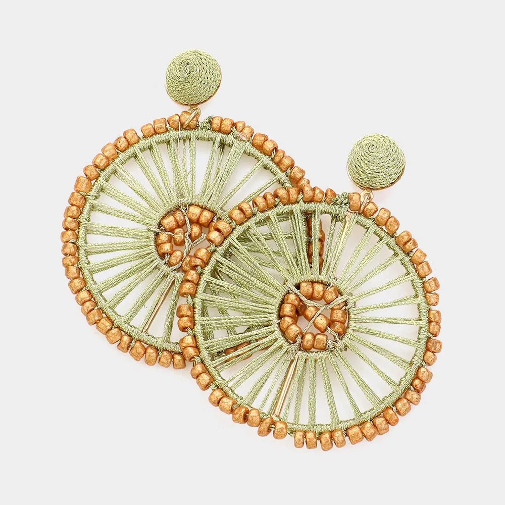 Gold Thread and Seed Beads Wheel Dangle Fun Fashion Earrings | 616727