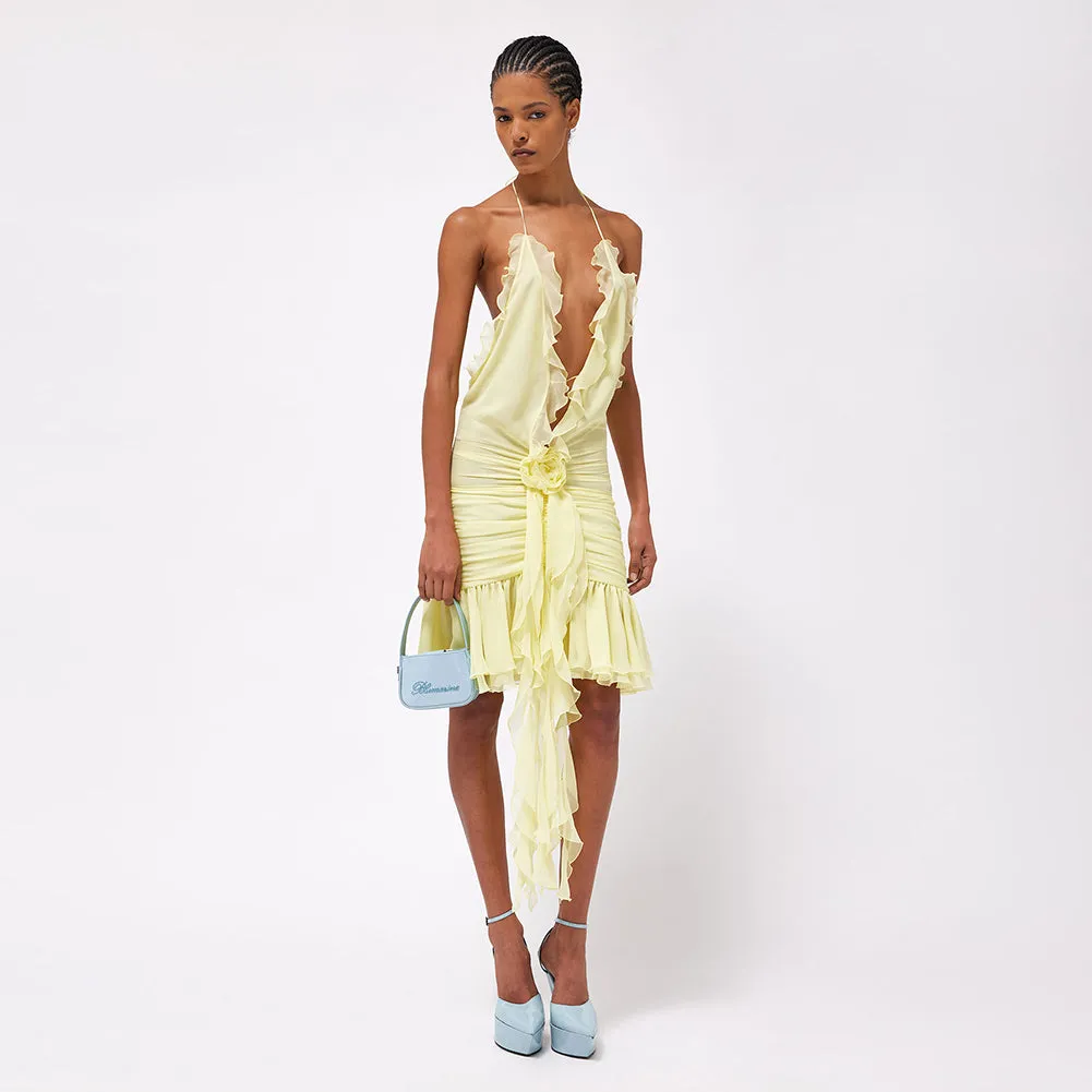 Halter Sleeveless Wrinkled Mini Dress BD2424