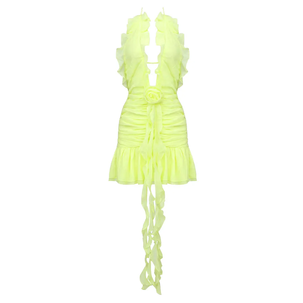 Halter Sleeveless Wrinkled Mini Dress BD2424