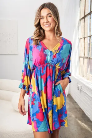 Hazel Blues® |  White Birch Printed V-Neck Mini Dress
