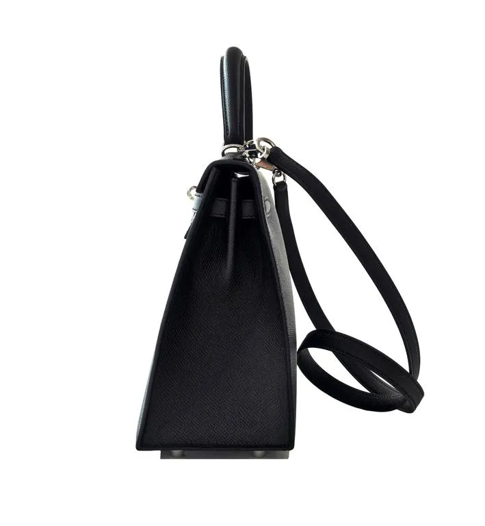 Hermes Black 25cm Kelly Epsom Sellier Palladium