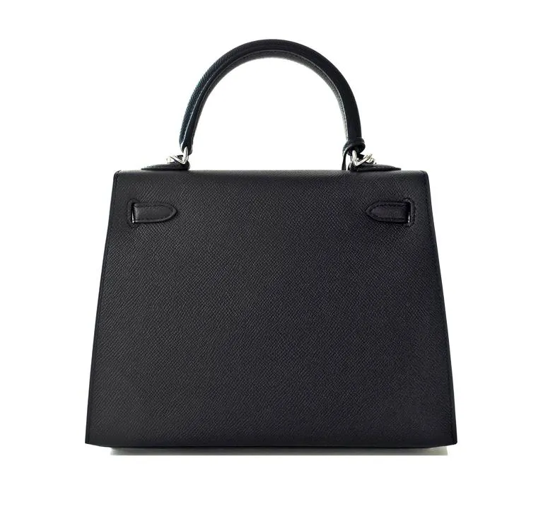Hermes Black 25cm Kelly Epsom Sellier Palladium