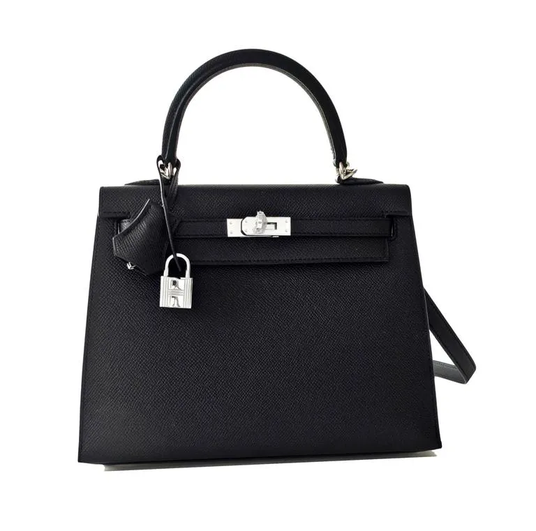 Hermes Black 25cm Kelly Epsom Sellier Palladium