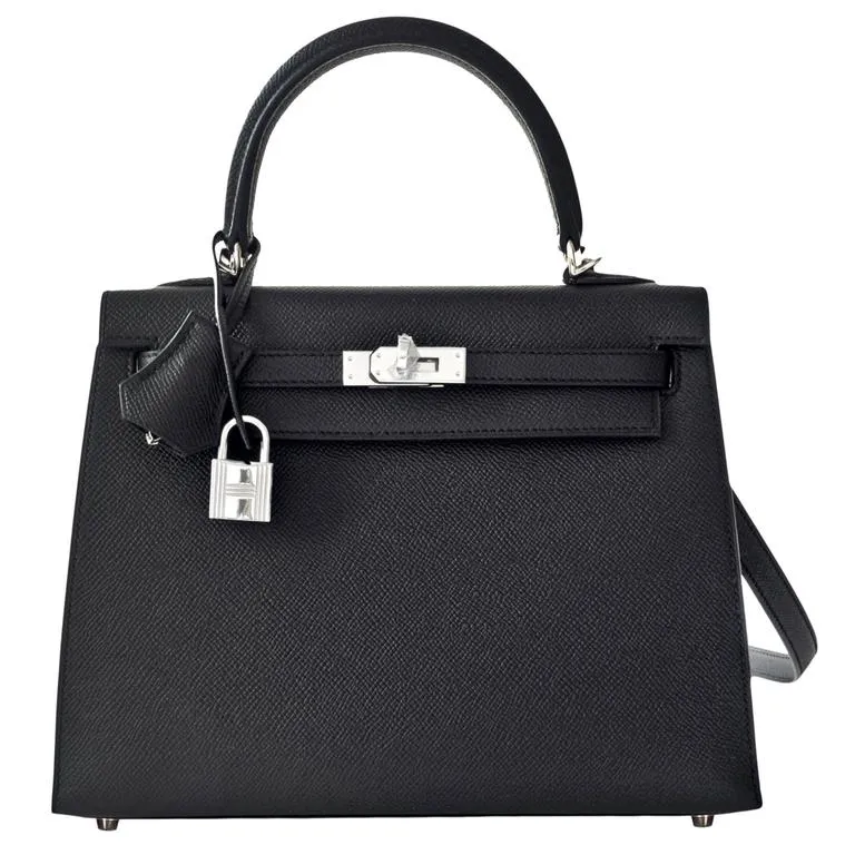 Hermes Black 25cm Kelly Epsom Sellier Palladium